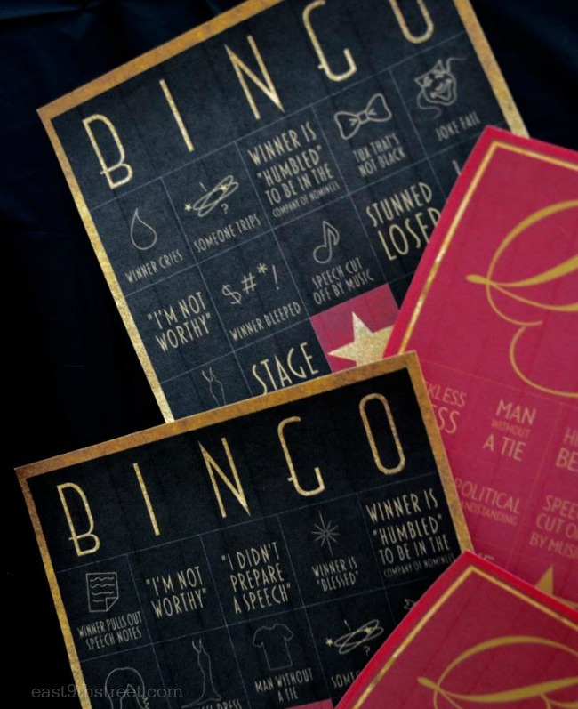 awards show viewing party bingo cards